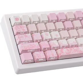 Tsungup Keycaps Cherry Blossom Tie-Dye Keycap Set - أغطية مفاتيح وردية PBT مطبوعة جانبية مخصصة، 131 مفتاحًا أغطية مفاتيح متدرجة DoubleShot Sakura Keycaps Cherry Profile Keyboard Keycaps للوحات المفاتيح الميكانيكية