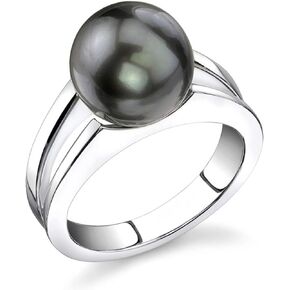 The Pearl Source 10-11mm Genuine Black Tahitian South Sea Cultured Pearl Kasandra Ring for Women
