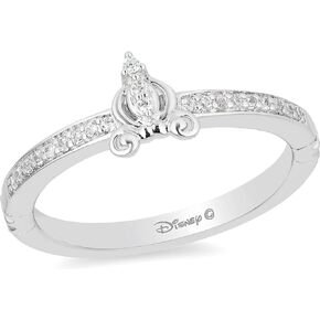 Jewelili Enchanted Disney Fine Jewelry Sterling Silver 1/10 CTTW Diamond Cinderella Ring