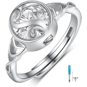 Cremation Rings 925 Sterling Silver Urns Ring for Ashes Circle of Life Dolphin Cremation Keepsake Memorial Ring Jewelry Gift for Women Mom