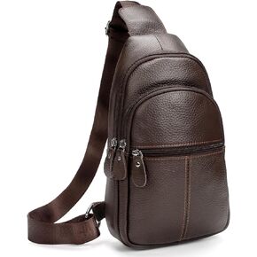 molshine Genuine Leather Sling Crossbody Bag,Fashion Chest,Casual Shoulder Bag for Men Women Work Travel Cycling HB024