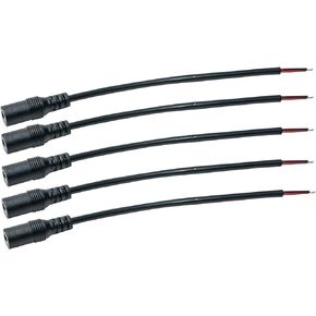 (5-Pack) JacobsParts DC Power Pigtail Female Barrel Jack 6-Inch Wire 5.5mm x 2.1mm for LED Strip Light, CCTV Security Camera, DVR, and Other Low Voltage Applications
