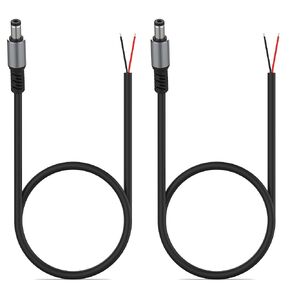 DC5521 Power Pigtails Cable, 24AWG 5.5mm x 2.1 mm DC Male Bare Wire Open End Power Wire,DC Supply Repair Cable for CCTV Security Camera LED Strip Light Etc(2-Pack) (0.5m Black)