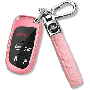 QBUC for Jeep Key Fob Cover with Keychain Soft TPU Protection Case Compatible with 2014-2023 Grand Cherokee Chrysler Renegade Compass High Altitude Latitude Limited Trailhawk Upland (Black)
