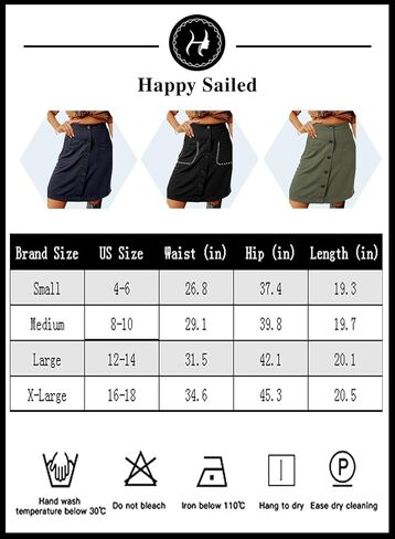 تنانير نسائية Happy Sailed، تنورة قصيرة مرنة بخصر عالٍ وأزرار سفلية على شكل حرف A مع جيوب in Kuwait