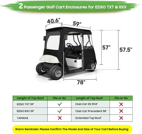 10L0L Golf Cart Deluxe Driving Enclosure 2 Passenger Fits EZGO TXT RXV Golf Buggies, 600D Waterproof Portable Drivable Golf Cart Storage Cover Enclosure, Black/Transparent, Black/Transparent, 59'' in Saudi Arabia