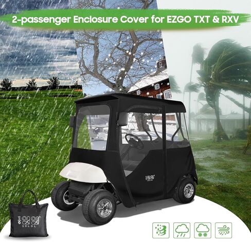 10L0L Golf Cart Deluxe Driving Enclosure 2 Passenger Fits EZGO TXT RXV Golf Buggies, 600D Waterproof Portable Drivable Golf Cart Storage Cover Enclosure, Black/Transparent, Black/Transparent, 59'' in Saudi Arabia