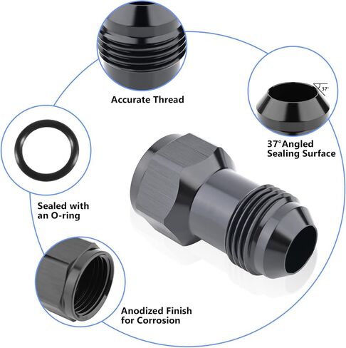 6AN Female to 6AN Male Extender Fitting,AN6 Extensions Adapter Connector with O ring ORB,Aluminum black anodized,Full Length: 37 MM in Saudi Arabia