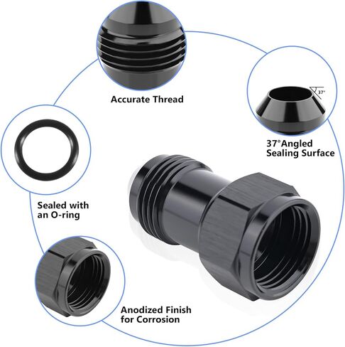 6AN Female to 6AN Male Extender Fitting,AN6 Extensions Adapter Connector with O ring ORB,Aluminum black anodized,Full Length: 37 MM in Saudi Arabia