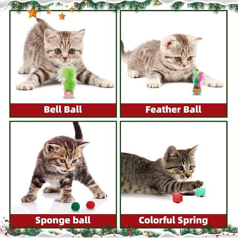 لعبة عصا القطط لعيد الميلاد من BINTPET - عبوتان من أعواد القطط مع 8 عبوات من ألعاب القطط من ريش القطط والفئران للعصا التفاعلية الداخلية لمجموعة متنوعة من القطط الصغيرة in Kuwait