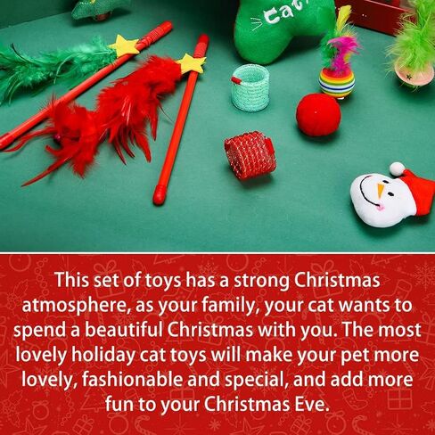 لعبة عصا القطط لعيد الميلاد من BINTPET - عبوتان من أعواد القطط مع 8 عبوات من ألعاب القطط من ريش القطط والفئران للعصا التفاعلية الداخلية لمجموعة متنوعة من القطط الصغيرة in Kuwait