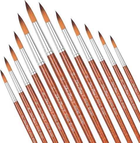 12pcs Round Watercolor Paint Brushes Set for Acrylic Professional Artist Round Pointed Tipped Watercolor Oil Paintbrushes for Face Body Nail Art, Rock, Miniature Model Fine Detail Painting in Saudi Arabia