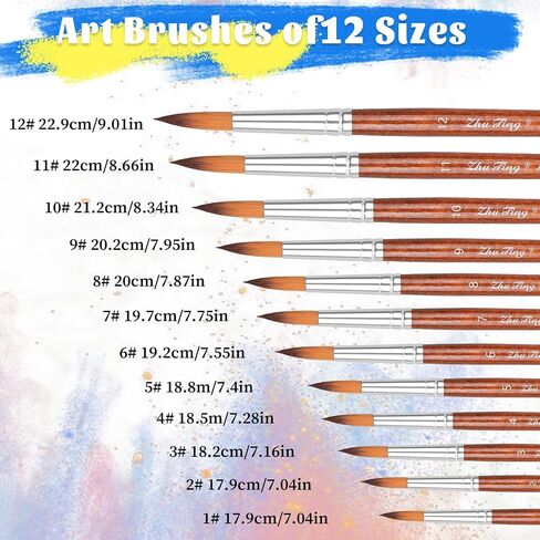 12pcs Round Watercolor Paint Brushes Set for Acrylic Professional Artist Round Pointed Tipped Watercolor Oil Paintbrushes for Face Body Nail Art, Rock, Miniature Model Fine Detail Painting in Saudi Arabia