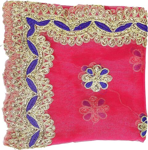 Pink Large Work Chunari Netted Cloth Pooja Chunari (Size :- 18 Inches x 38 Inches) Chunni Puja Indian Traditional Festival Decoration MATA Ki Chunri for Statue Chowki Aasan Mat Posters Frame in Saudi Arabia