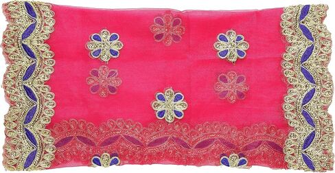 Pink Large Work Chunari Netted Cloth Pooja Chunari (Size :- 18 Inches x 38 Inches) Chunni Puja Indian Traditional Festival Decoration MATA Ki Chunri for Statue Chowki Aasan Mat Posters Frame in Saudi Arabia