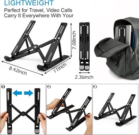 Laptop Stand for Desk,MacBook Portable Foldable Stand Sturdy Laptop Riser, Ventilated Laptop Holder Compatible 13 14 15.6 Inch MacBook Pro Air/HP/Dell,Cooling Computer Stand Accessories Black in Saudi Arabia