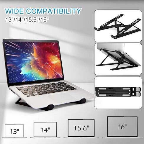 Laptop Stand for Desk,MacBook Portable Foldable Stand Sturdy Laptop Riser, Ventilated Laptop Holder Compatible 13 14 15.6 Inch MacBook Pro Air/HP/Dell,Cooling Computer Stand Accessories Black in Saudi Arabia