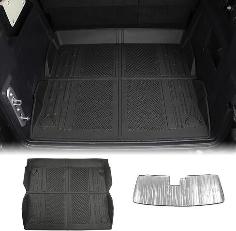 حصيرة صينية صندوق السيارة الخلفي لبطانة البضائع مع غطاء شمسي للزجاج الأمامي مناسب لموديلات 2021 2022 2023 Ford Bronco ملحق 4 أبواب، حماية مطاطية TPE مناسبة لجميع الأحوال الجوية in Kuwait