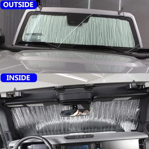 حصيرة صينية صندوق السيارة الخلفي لبطانة البضائع مع غطاء شمسي للزجاج الأمامي مناسب لموديلات 2021 2022 2023 Ford Bronco ملحق 4 أبواب، حماية مطاطية TPE مناسبة لجميع الأحوال الجوية in Kuwait