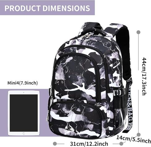 School Backpack Lunch Box Set Water Repellent Casual Daypack Lightweight Bookbags for Kids (A-style Camo Black) in Saudi Arabia