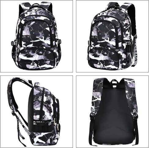School Backpack Lunch Box Set Water Repellent Casual Daypack Lightweight Bookbags for Kids (A-style Camo Black) in Saudi Arabia