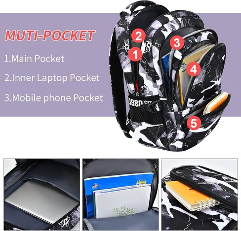 School Backpack Lunch Box Set Water Repellent Casual Daypack Lightweight Bookbags for Kids (A-style Camo Black) in Saudi Arabia