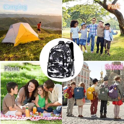 School Backpack Lunch Box Set Water Repellent Casual Daypack Lightweight Bookbags for Kids (A-style Camo Black) in Saudi Arabia