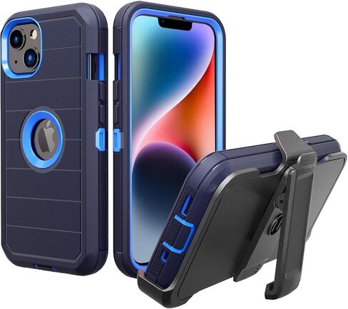 for iPhone 14 Plus Case with Belt Clip/Holster/Kickstand, Heavy Duty Rugged Full Body Protective Case with 2 Pcs Screen Protectors for Apple iPhone 14 Plus for Men 6.7 inch (Navy Blue) in Saudi Arabia