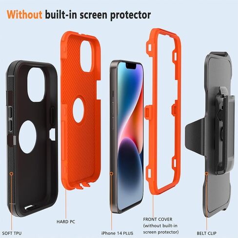 حافظة لهاتف iPhone 14 Plus مع مشبك حزام/حافظة/مسند، حافظة حماية متينة لكامل الجسم مع قطعتين واقيات شاشة لهاتف Apple iPhone 14 Plus للرجال مقاس 6.7 بوصات (أزرق داكن) in Kuwait
