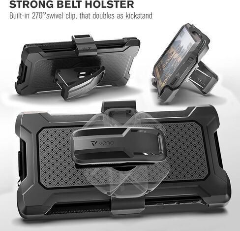 حافظة Vena vArmor متينة لهاتف Samsung Galaxy S23 Ultra (2023)، (حماية من السقوط من الدرجة العسكرية) غطاء بمشبك حزام شديد التحمل مع مسند in Kuwait
