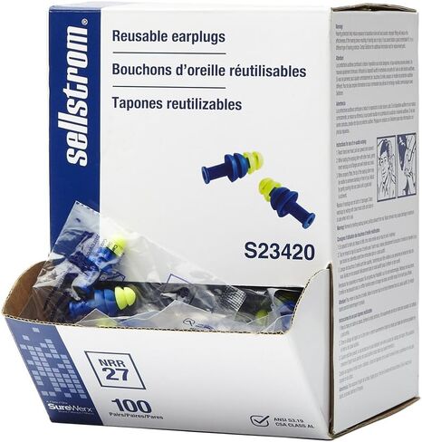 Sellstrom Reusable Corded Tapered Ear Plugs, 27dB NRR, Blue/Hi-Viz Green (Pack of 100), S23421 in Kuwait