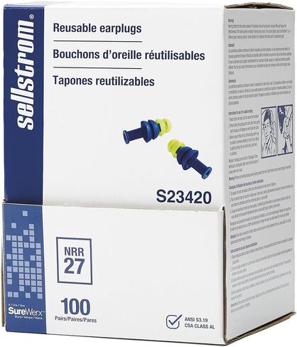 Sellstrom Reusable Corded Tapered Ear Plugs, 27dB NRR, Blue/Hi-Viz Green (Pack of 100), S23421 in Kuwait
