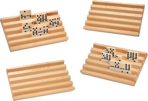 Wooden Domino Holders Set of 4 Mexican Train Dominoes Accessories, Domino Trays for Mexican Train Dominoes Set, Wood Domino Racks for Adults Domino Game Holder for Home Party in Kuwait