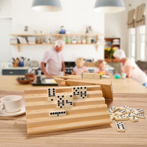 Wooden Domino Holders Set of 4 Mexican Train Dominoes Accessories, Domino Trays for Mexican Train Dominoes Set, Wood Domino Racks for Adults Domino Game Holder for Home Party in Kuwait
