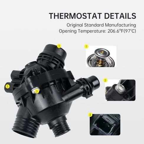 مضخة مياه محرك كهربائي للسيارات وثرموستات متوافق مع BMW 128i/325i/325xl/328i/328xi/330i/525i/525xi/528xi/530i/530xl/x3/z4 OEM 11517563183 11517586925 in Kuwait