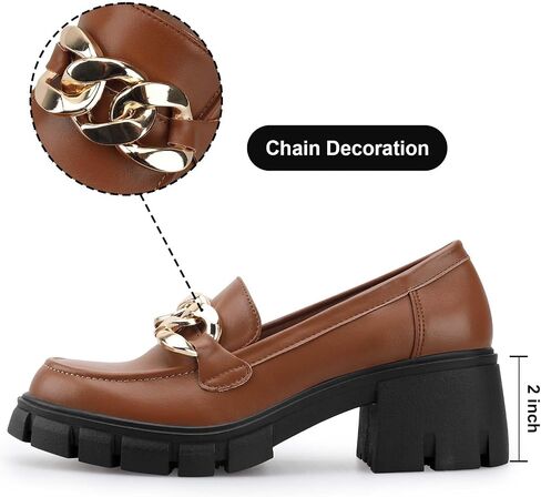 Women's Platform Loafers with Chain Fashion Round Toe Slip On Chunky Heel Lug Sole Loafers Shoes Penny Casual Business Shoes in Saudi Arabia