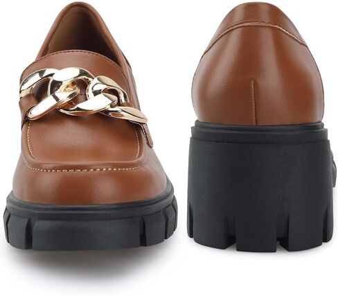 Women's Platform Loafers with Chain Fashion Round Toe Slip On Chunky Heel Lug Sole Loafers Shoes Penny Casual Business Shoes in Saudi Arabia