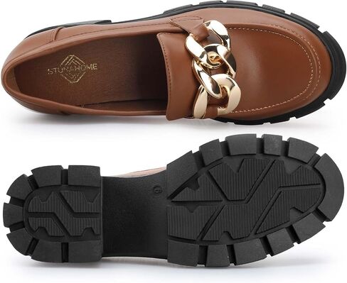 Women's Platform Loafers with Chain Fashion Round Toe Slip On Chunky Heel Lug Sole Loafers Shoes Penny Casual Business Shoes in Saudi Arabia