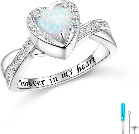 ladytree urn خواتم للرماد للنساء 925 الفضة الاسترليني القلب الحرق التذكاري خلق مجوهرات أوبال لفقد أحبائهم إلى الأبد في قلبي حجم 7 in Kuwait