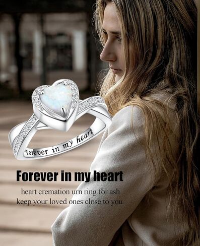 ladytree urn خواتم للرماد للنساء 925 الفضة الاسترليني القلب الحرق التذكاري خلق مجوهرات أوبال لفقد أحبائهم إلى الأبد في قلبي حجم 7 in Kuwait