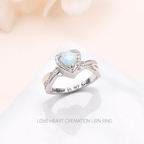 ladytree urn خواتم للرماد للنساء 925 الفضة الاسترليني القلب الحرق التذكاري خلق مجوهرات أوبال لفقد أحبائهم إلى الأبد في قلبي حجم 7 in Kuwait