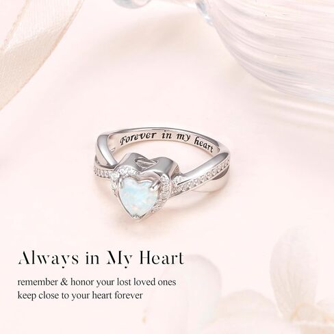 ladytree urn خواتم للرماد للنساء 925 الفضة الاسترليني القلب الحرق التذكاري خلق مجوهرات أوبال لفقد أحبائهم إلى الأبد في قلبي حجم 7 in Kuwait