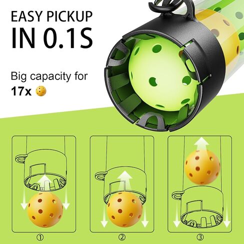 17 Balls Pickleball Ball Retriever & Ball Holder & Shoulder Strap, Back Saver for Pickleball Retriever, Quick for Pickleball Tube Ball Pickup in Saudi Arabia