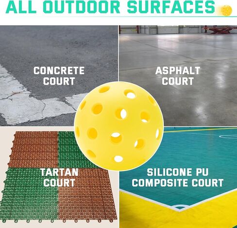 U-pick Pickleball Balls, Outdoor Pickleball Ball 4 Packs/12 Packs, Pickle Balls with Mesh Bag, High Elasticity Balanced Durable, 40 Holes Pickleballs for All Skill Levels, Yellow/Blue/Pink/Green in Kuwait