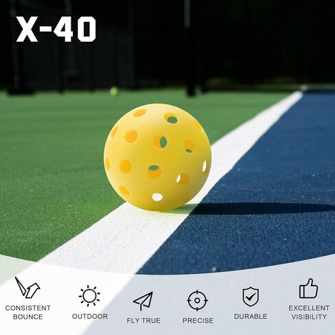 U-pick Pickleball Balls, Outdoor Pickleball Ball 4 Packs/12 Packs, Pickle Balls with Mesh Bag, High Elasticity Balanced Durable, 40 Holes Pickleballs for All Skill Levels, Yellow/Blue/Pink/Green in Kuwait