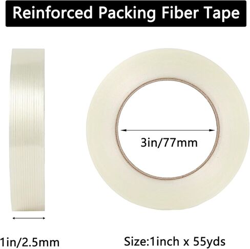شريط ربط أحادي الفتيل، شريط تعبئة عالي التحمل مقاس 1 بوصة × 55 ياردة، شريط من الألياف الزجاجية المقوى الشفاف in Kuwait