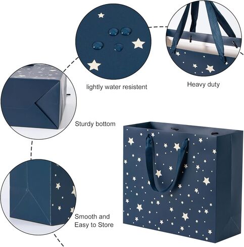 عبوة من 12 كيس هدايا من Uceoo، أكياس هدايا زرقاء فاخرة متنوعة مع مناديل ورقية قابلة لإعادة الاستخدام لتغليف الهدايا لأعياد الميلاد، وحفلات استقبال المولود الجديد، وحفلات الزفاف، وهدايا الحفلات، وهدايا العطلات، مقاس 12.6 بوصة × 4.5 بوصة × 11 بوصة in Kuwait