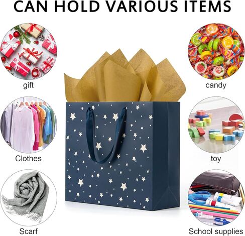 عبوة من 12 كيس هدايا من Uceoo، أكياس هدايا زرقاء فاخرة متنوعة مع مناديل ورقية قابلة لإعادة الاستخدام لتغليف الهدايا لأعياد الميلاد، وحفلات استقبال المولود الجديد، وحفلات الزفاف، وهدايا الحفلات، وهدايا العطلات، مقاس 12.6 بوصة × 4.5 بوصة × 11 بوصة in Kuwait