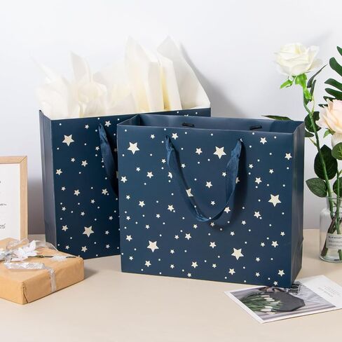 عبوة من 12 كيس هدايا من Uceoo، أكياس هدايا زرقاء فاخرة متنوعة مع مناديل ورقية قابلة لإعادة الاستخدام لتغليف الهدايا لأعياد الميلاد، وحفلات استقبال المولود الجديد، وحفلات الزفاف، وهدايا الحفلات، وهدايا العطلات، مقاس 12.6 بوصة × 4.5 بوصة × 11 بوصة in Kuwait