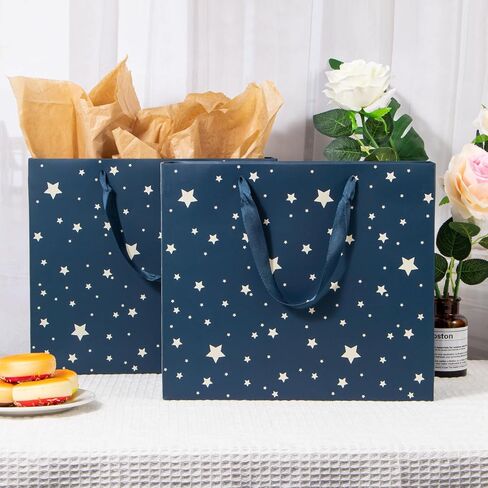 عبوة من 12 كيس هدايا من Uceoo، أكياس هدايا زرقاء فاخرة متنوعة مع مناديل ورقية قابلة لإعادة الاستخدام لتغليف الهدايا لأعياد الميلاد، وحفلات استقبال المولود الجديد، وحفلات الزفاف، وهدايا الحفلات، وهدايا العطلات، مقاس 12.6 بوصة × 4.5 بوصة × 11 بوصة in Kuwait